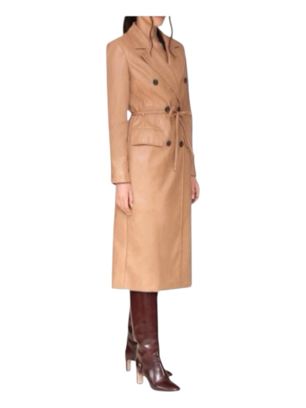 AVEC LES FILLES Vegan Leather Trench Coat, Size S.